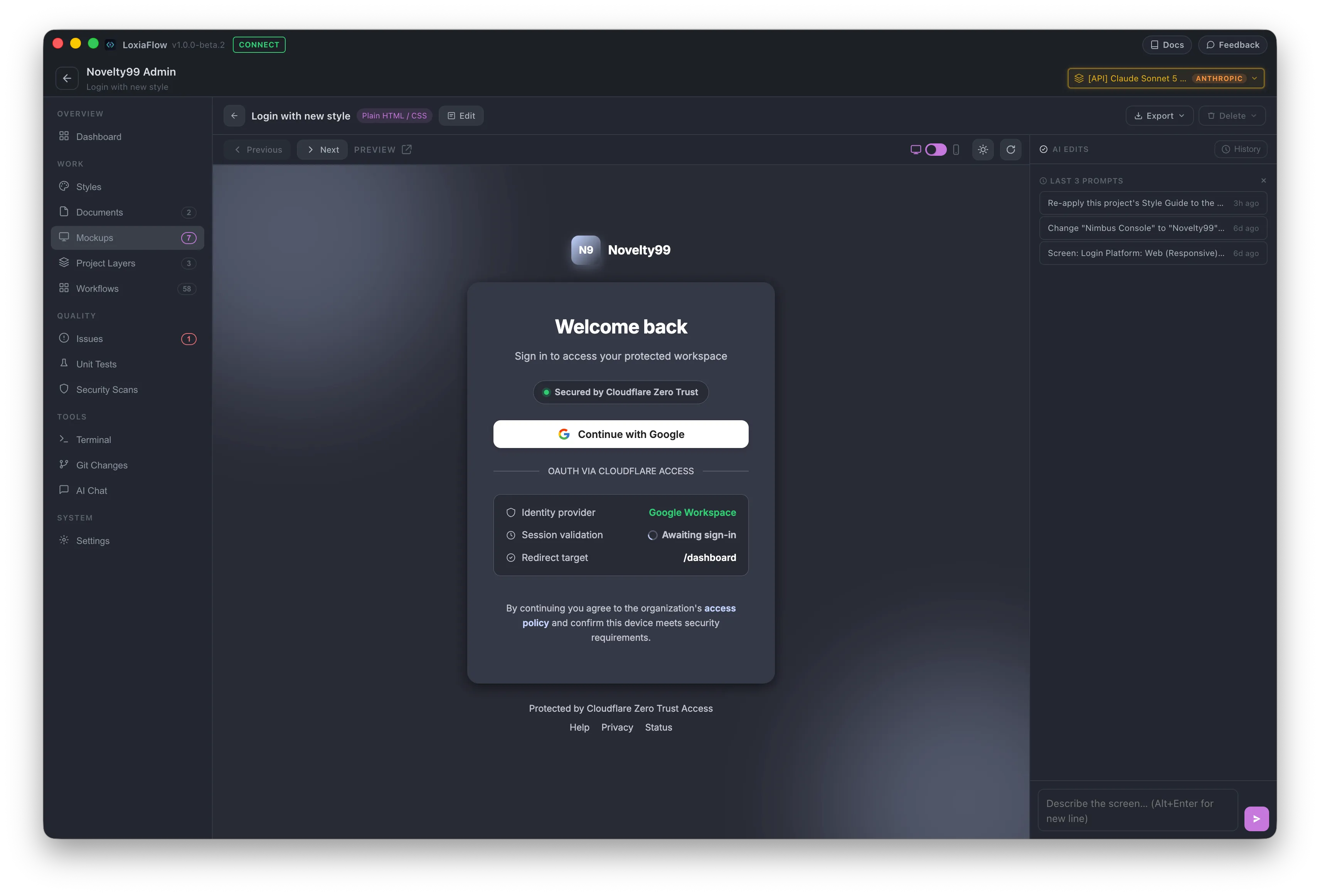 Mockup generator — describe a screen, get a live HTML/CSS mockup
